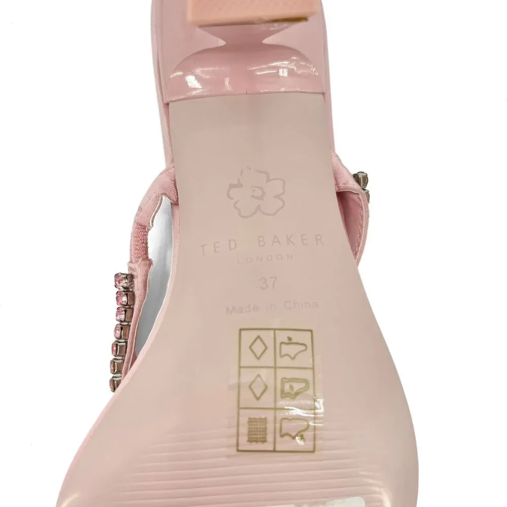Ted Baker Rinita Pink Satin Rhinestone Kitten Heel Sandals - Size US 6.5 / EU 37